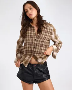 Rodeo Rust Patchwork Flannel Shirt - Brown Size XS