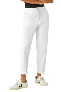 Roman Plain Cotton Chino Trousers for Women UK adies Spring Everyday Summer Holiday Button Up Comfy Belt Loops Soft Pocket Detail Bottoms Day Out Pants - White ize 16