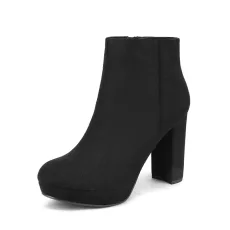 Round Toe High Heel Chunky Ankle Boots Round Toe High Heel Chunky Ankle Boots