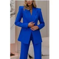Royal Blue 2 Piece Business Casual Slim Fit Women's Suit (BlazerPants) - US 12 Royal Blue Royal Blue 2 Piece Business Casual Slim Fit Women's Suit (BlazerPants) - US 12 Royal Blue