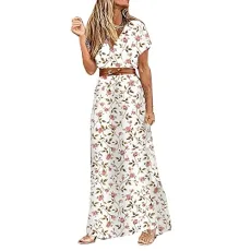 Ruched Dress Women Long Dress Sleeveless Cold Shoulder Solid&Print Split Hem Drawstring Casual Dress (White, XXXL)