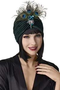 Ruffle Turban Hat for Women Feather Turban Hat with Detachable Crystal Brooch Headwraps Knit Pleated Turban Hat Vintage (Darkgreen) Ruffle Turban Hat for Women Feather Turban Hat with Detachable Crystal Brooch Headwraps Knit Pleated Turban Hat Vintage (Darkgreen)