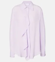 Ruffled asymmetric silk blouse