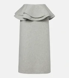 Ruffled cotton-blend midi skirt