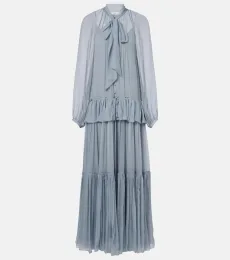 Ruffled silk muslin maxi dress