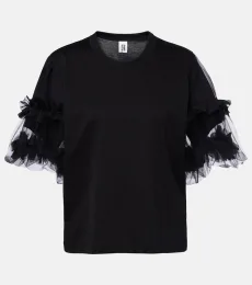 Ruffled tulle-trimmed cotton T-shirt Ruffled tulle-trimmed cotton T-shirt