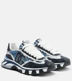 Runner distressed denim sneakers