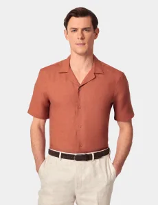 Rust Linen Shirt Short Sleeve Plain Men's Rust Linen Shirt Short Sleeve Plain Men's