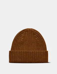 Rust Ribbed 1913 Beanie Cashmere Plain Men's Rust Ribbed 1913 Beanie Cashmere Plain Men's
