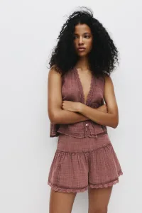 Rustic Lace-Trim Skort - Maroon