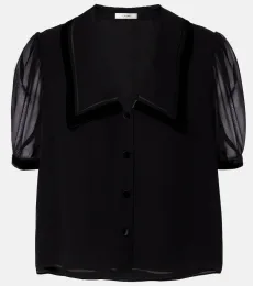 Sailor velvet-trimmed silk blouse