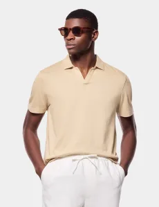 Sand Open Collar Polo Shirt Linen Plain Men's Sand Open Collar Polo Shirt Linen Plain Men's