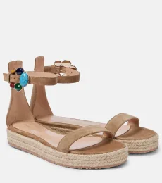Sandales espadrilles en daim à ornements Sandales espadrilles en daim à ornements