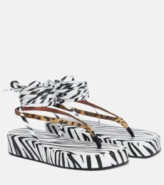Sandales imprimées Jamie en cuir et satin Sandales imprimées Jamie en cuir et satin
