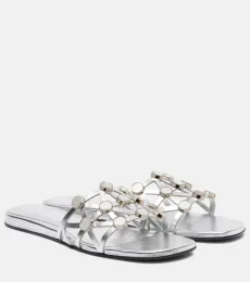 Sandalias planas Grid de piel adornadas Sandalias planas Grid de piel adornadas