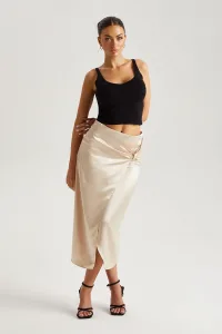 Satin Knot Side Midi Skirt S