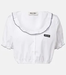Scalloped cotton poplin crop top