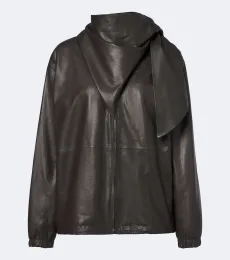 Scarf-detail leather jacket Scarf-detail leather jacket