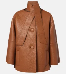 Scarf-detail leather jacket Scarf-detail leather jacket