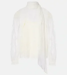 Scarf-detail sheer floral lace blouse Scarf-detail sheer floral lace blouse