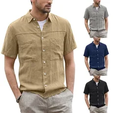 SDFRK® Men's Casual Shirt - Double Pocket - Short Sleeve - Flap Collar - For Men - Loose Fit - For SDFRK® Men's Casual Shirt - Double Pocket - Short Sleeve - Flap Collar - For Men - Loose Fit - For