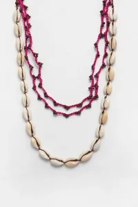 Seashell And Bead Necklace - Fuchsia Seashell And Bead Necklace - Fuchsia