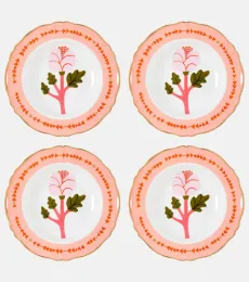 Set de 4 platos hondos Botanica Rosa de porcelana