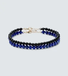 Set of 2 14kt gold beaded bracelets with lapis lazuli and onyx Set of 2 14kt gold beaded bracelets with lapis lazuli and onyx