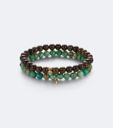 Set of 2 14kt gold beaded bracelets with turquoise and jaspers Set of 2 14kt gold beaded bracelets with turquoise and jaspers