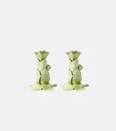 Set of 2 floral ceramic candleholders