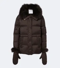 Set of calf-hair trimmed down jacket and gloves Set of calf-hair trimmed down jacket and gloves