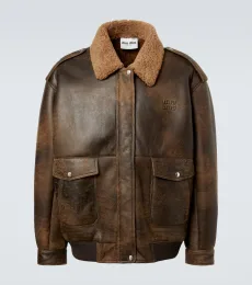 Shearling-lined leather blouson jacket