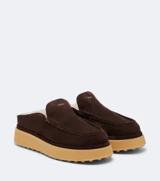Shearling-lined suede platform mules Shearling-lined suede platform mules