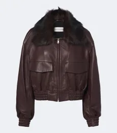 Shearling-trimmed leather blouson jacket Shearling-trimmed leather blouson jacket