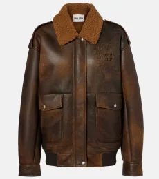 Shearling-trimmed leather blouson jacket Shearling-trimmed leather blouson jacket