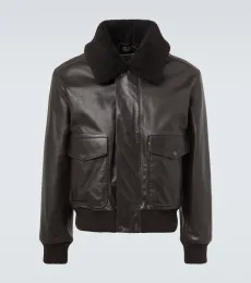 Shearling-trimmed leather blouson jacket Shearling-trimmed leather blouson jacket