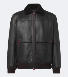 Shearling-trimmed leather bomber jacket Shearling-trimmed leather bomber jacket