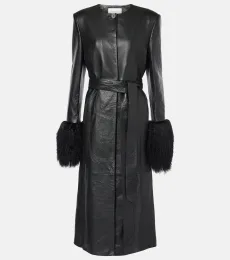 Shearling-trimmed leather coat