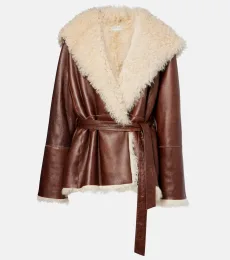 Shearling-trimmed leather jacket Shearling-trimmed leather jacket