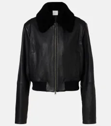Shearling-trimmed leather jacket Shearling-trimmed leather jacket
