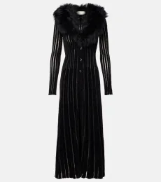 Shearling-trimmed striped cardigan Shearling-trimmed striped cardigan