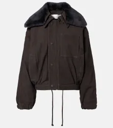 Shearling-trimmed suede blouson jacket Shearling-trimmed suede blouson jacket