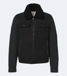 Shearling-trimmed suede down jacket Shearling-trimmed suede down jacket
