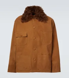 Shearling-trimmed suede field jacket