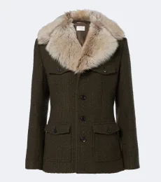 Shearling-trimmed wool-blend tweed jacket Shearling-trimmed wool-blend tweed jacket