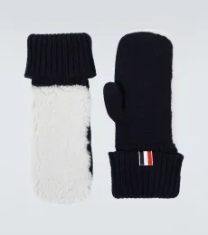 Shearling-trimmed wool mittens Shearling-trimmed wool mittens