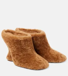Shearling wedge mules