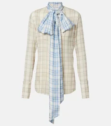 Sheer tie-neck silk blouse