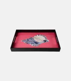 Shell lacquered wooden tray