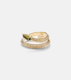 Shield Serpent 14kt gold ring with diamonds and green tourmaline Shield Serpent 14kt gold ring with diamonds and green tourmaline
